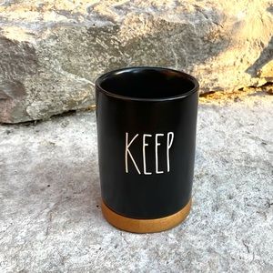 Rae Dunn KEEP Ceramic Black and Wood Bath Acc…
